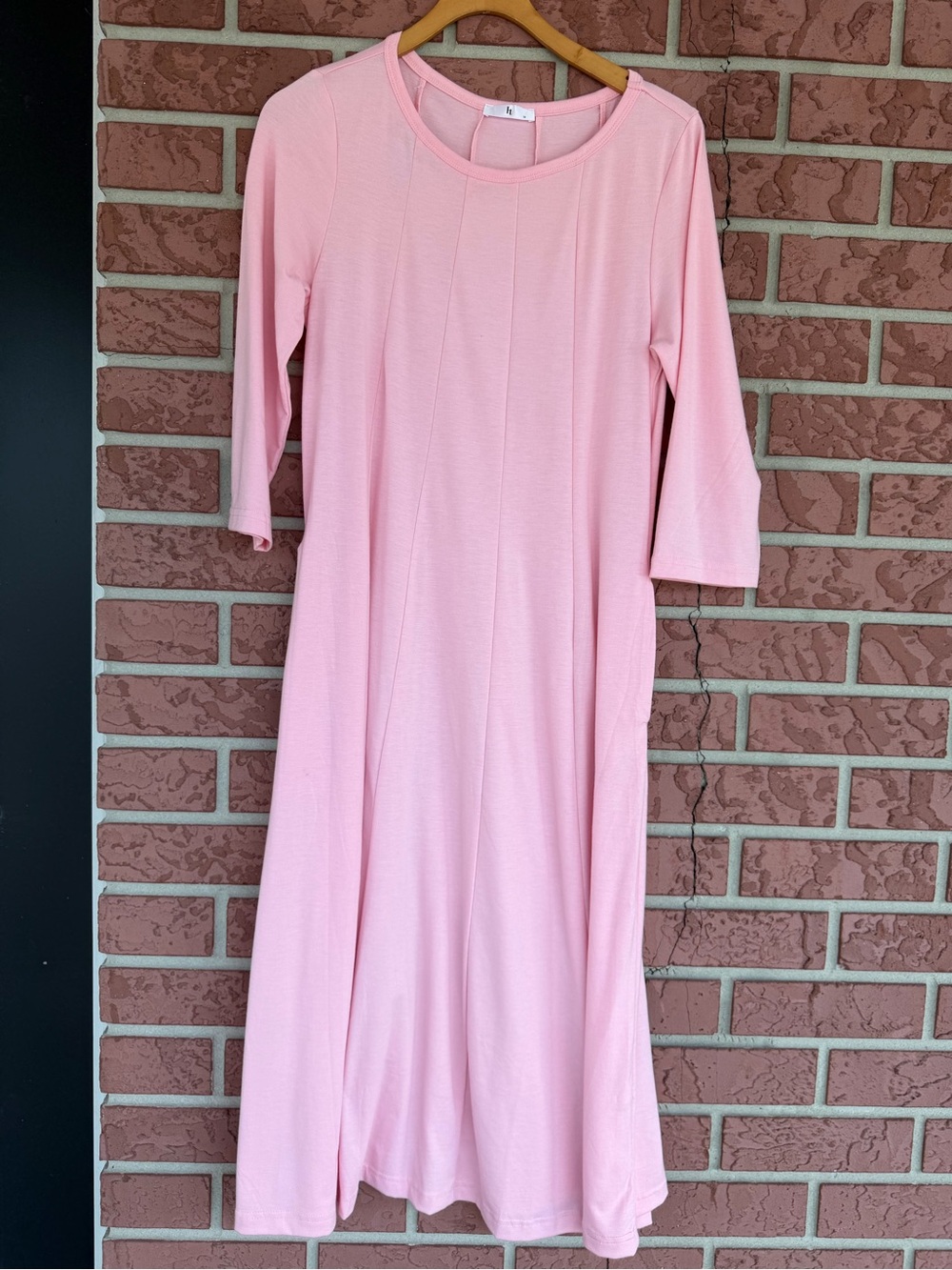 HTC Soft Pink Maxi Dress with Three-Quarter Sleeves